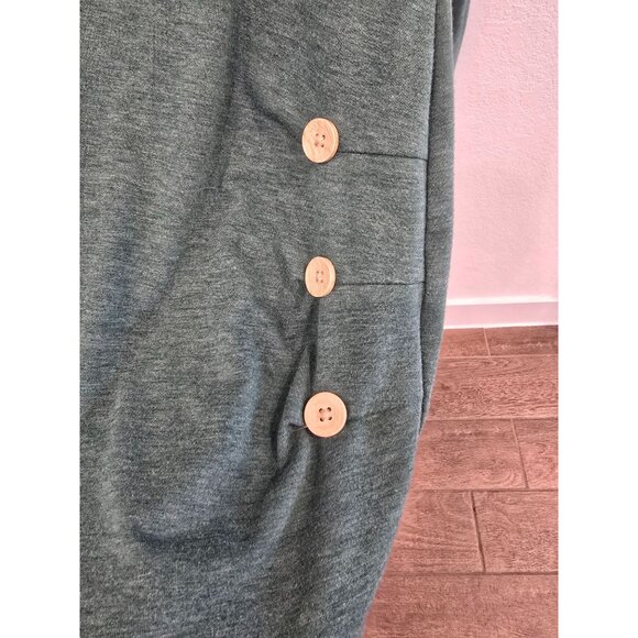 Ginkana Womens Green Long Sleeve V-Neck Top W/ Side Buttons & Ruching XXL - Picture 3 of 5